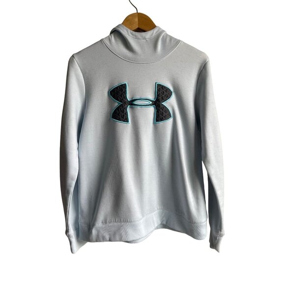 Under Armour UA Women's Size Medium Light Blue Hoodie Sweatshirt Loose Coldgear - Picture 1 of 6